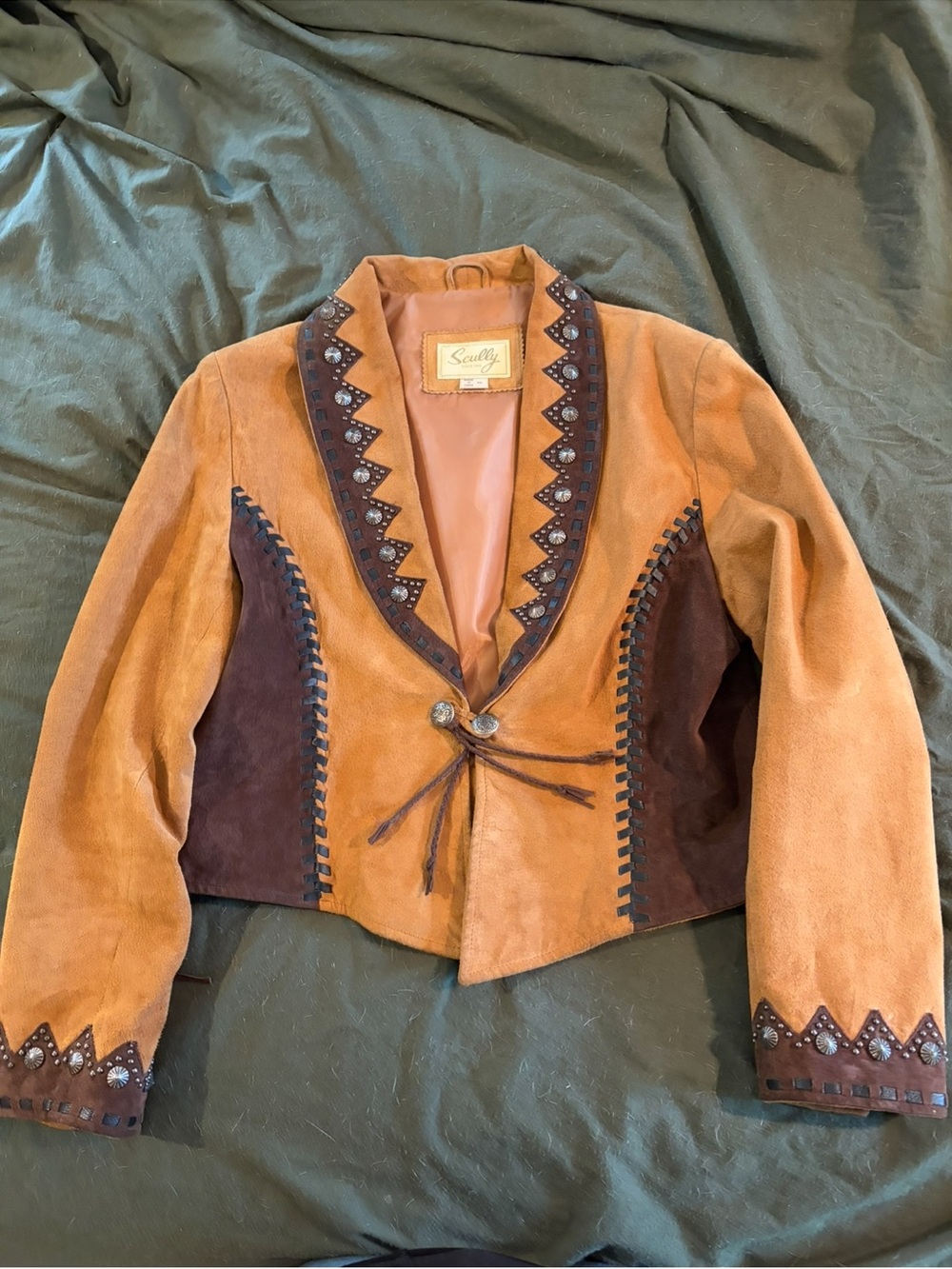 Scully Two-Tone Suede Western Jacket in Tan & Brown